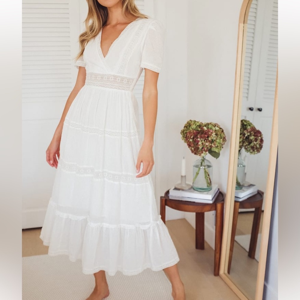 Lulus Folklore White Swiss Dot Lace Tiered Dress